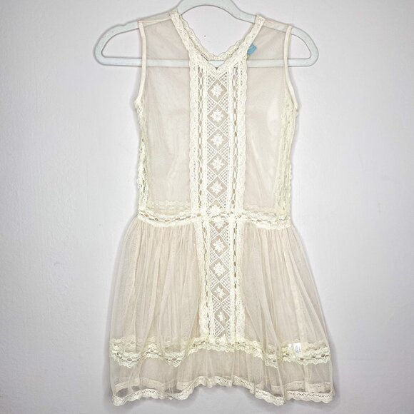 Blubyblu Girls Ivory Mesh Lace Dress Size 12‎ Vintage-Inspired Sleeveless Sheer - Picture 1 of 8